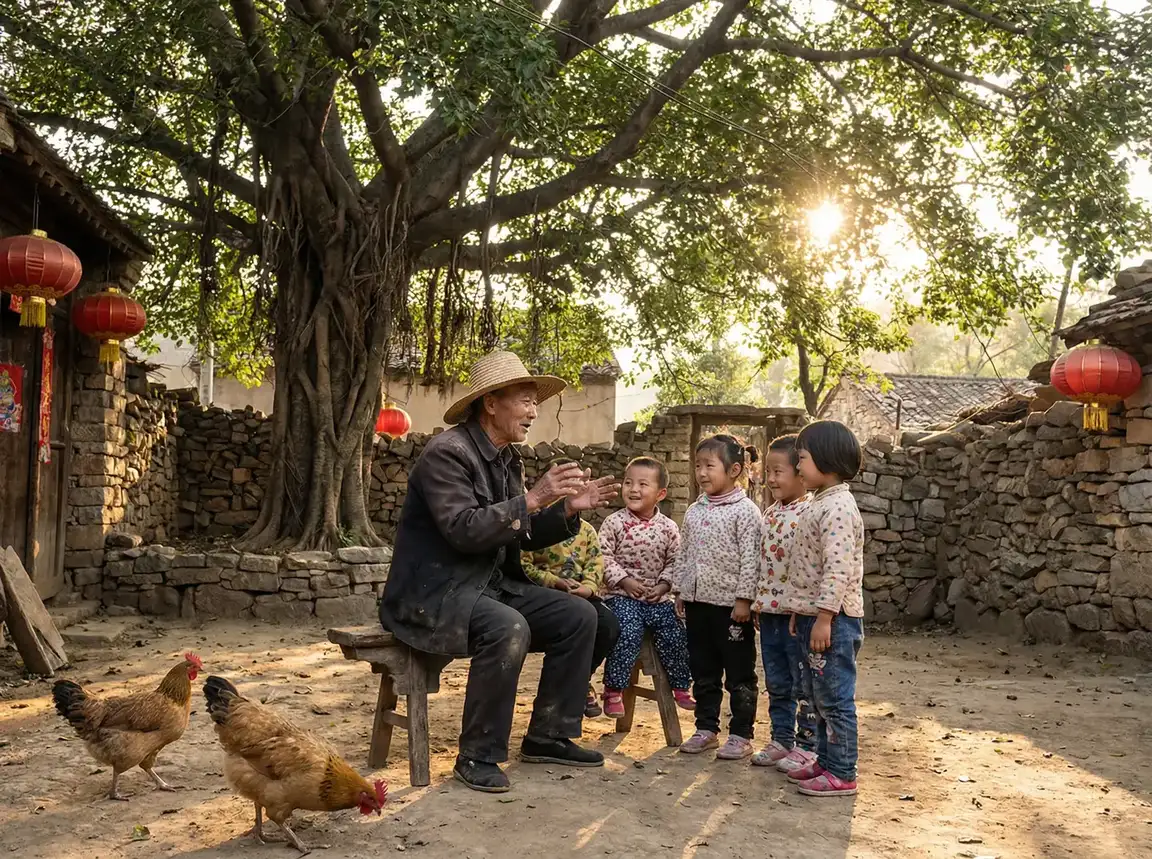 老人在大榕树下给孩子们讲故事 - 初犬动画 乡村记忆